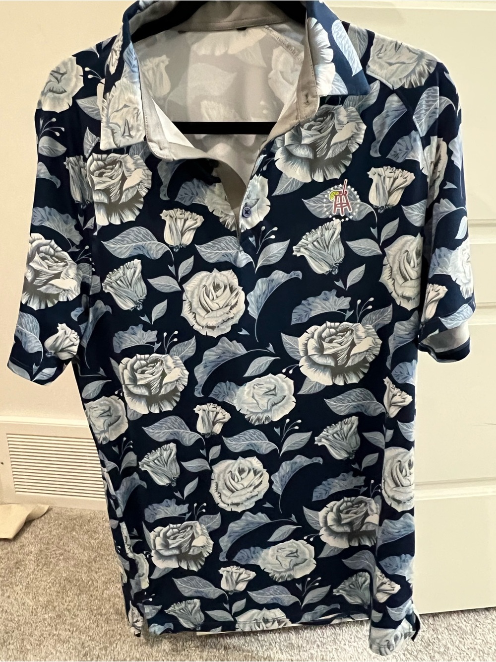 Navy Floral Short-Sleeve Polo Shirt